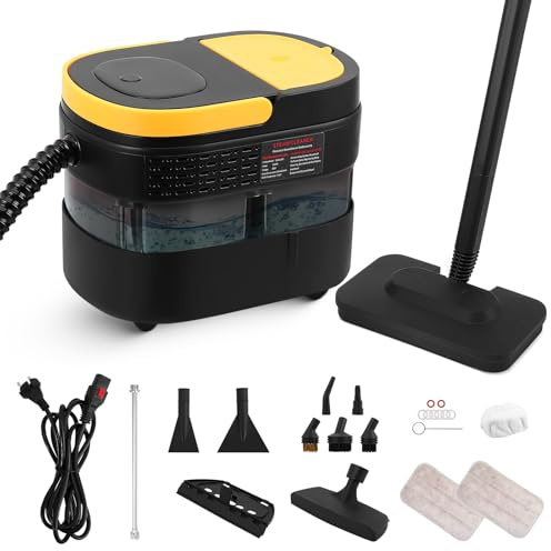 Do-Electr Limpiador a vapor con rueda,calentamiento en 10 segundos,depósito de 1,6 l, mango ajustable en 3 posiciones,vaporizador de 2500 W para limpieza, vaporizador portátil para limpieza con