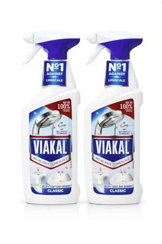 Viakal Limescale Remover Spray, 500ml (2 Pack) | Hard Water Stain Cleaner for Bathrooms, Kitchens & Showers | Powerful Descaler for Taps, Tiles, Toilets & Glass | Fast-Acting EPISHED guide included