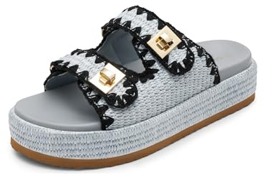DREAM PAIRS Platform Sandals Women Raffia Espadrilles Summer Comfortable Wedge Sandals Beach Vacation Adjustable Buckle Cute Slide Sandals,Size 8,Blue,SDWS26010W