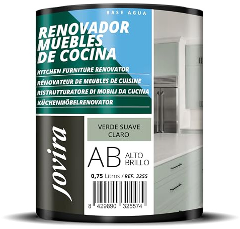JOVIRA PINTURAS Pintura renovadora para Muebles de Cocina, acabado Alto Brillo al agua. Especial para renovar muebles de cocina, puertas, baños, etc. (750 ml, Verde suave claro) T