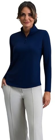 IBKUL Athleisure Wear Sun Protective UPF 50+ Icefil Cooling-Solid Long Sleeve Mock Neck Top-80000 Classic Navy/Solid/M