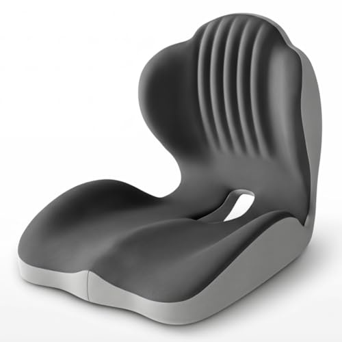 YNNHUDEEP Coussin de siège orthopédique, ergonomique avec dossier, mousse à mémoire de forme en forme de L, pour chaise de bureau, fauteuil roulant et sciatique de voiture (bicolore, gris)