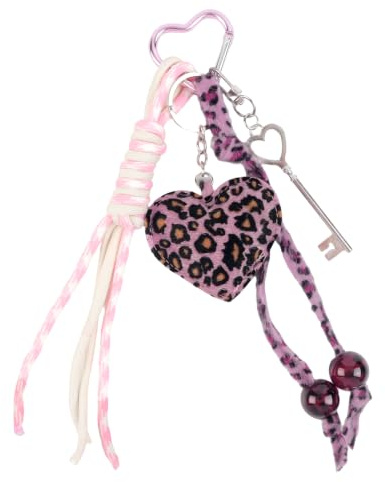 Fycyko Porte-clés Motif Léopard Peluche Porte-poches pour sac Charms Auto Porte Clés Peluche mignon pour femmes et filles Forme de sac Bracelet Motif en Damier