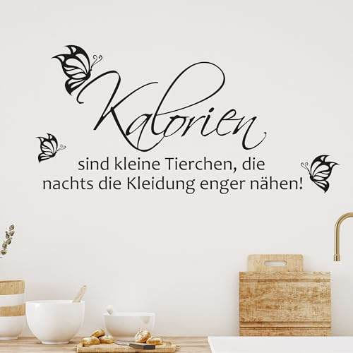 GRAZDesign Wandtattoo Küche Spruch lustig Wandsticker Küchen Deko Sprüche Klebefolie modern Wanddeko Küchenrückwand Aufkleber, Kalorien sind Tierchen, 61x30cm, 073 dunkelgrau