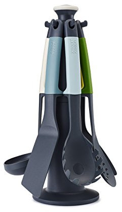 Joseph Joseph Elevate - Kitchen tools & gadgets Carousel 6-Piece Utensil Set with rotating stand, Ergonomic silicone handles, non stick head- Opal, 4