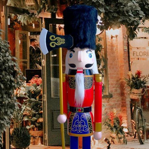 CDL 120cm 484Ft Tall Life-Size Large/Giant Red Christmas Wooden Nutcracker Soldier Ornament Royal Guard On Stand Holds Axe For Indoor Outdoor Xmas/Event/Ceremonies/Commercial Decoration K12