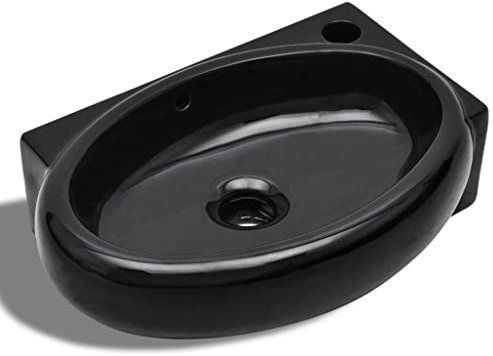 vidaXL Lavabo Redondo con Agujero de Grifo Desagüe Cerámica Negro Lavamanos
