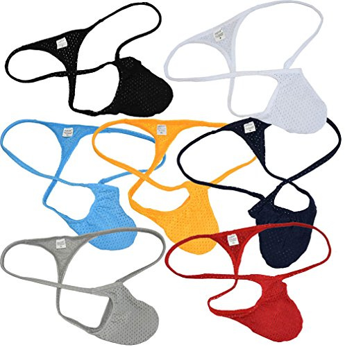 JAXFSTK 7PCs/Lot Men's Breath Holes Micro Thong Sexy Mini Bikini Underwear Elastic String T-Back Tanga M