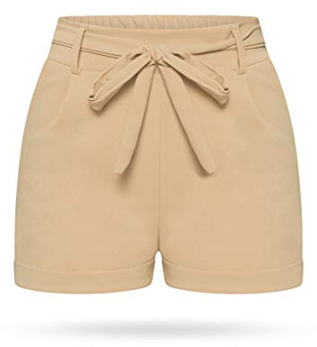 Kendindza Damen Sommer Shorts Kurze Hose mit Schleife zum binden Bermuda Uni-Farben