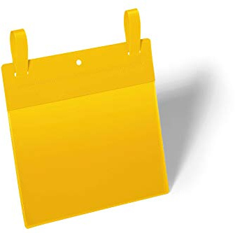 Durable Gitterboxtasche mit Laschen A5 quer, Packung à 50 Stück, Gelb, 174904 | Kennzeichnungstasche für Gitterboxen, PP Folie, Scannertauglich, Außenmaß 223 x 380 mm, mit Schutzklappe