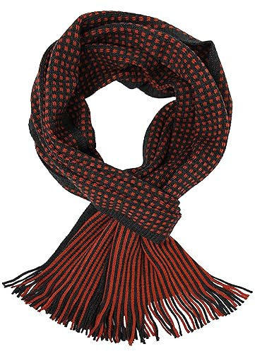 Rotfuchs Herrenschal Kuschelschal Strickschal Raschelschal Streifen 100% Wolle195 x 28 cm Made in Germany R577(Orange anthrazit)