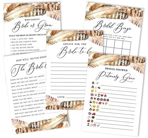 Inkdotpot Gefieder Theme Junggesellinnenparty Spiele Eingestellt 5Er Bündel (Aktivitäten Für 50 Gäste) Spaß Brautdusche Spiele Eingestellt