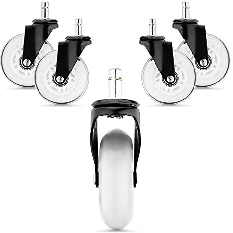 kwmobile Bürostuhl Rollen 5er Set - Hartbodenrollen für Schreibtischstuhl 10mm x 22mm - Stuhlrollen Parkett Bodenschutzrollen - weiß transparent