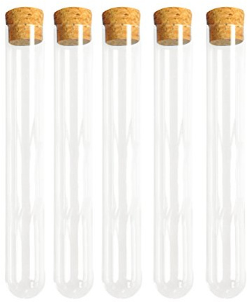 20pcs Glass Test Tubes: 200ml Clear Round Bottom Glass Bottles with Cork Stopper Brush for Candy Storage Plants Party Favors