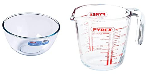 Pyrex Glass Bowl 3.0L, pack of 1 & Measuring Jug 500ml | Capacity 568ml / 20 ounce | P586