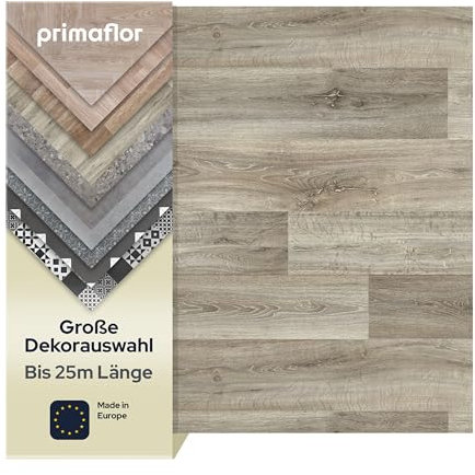 Primaflor PVC Bodenbelag Meterware TURVO - Eiche Grau, 2,00m x 1,00m, Vinyl-Boden in Holzoptik für Küche, Wohn- und Badezimmer, Hochwertige Auslegware, Anti-Rutsch Oberfläche