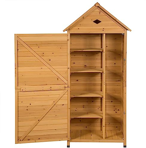 COSTWAY Gartenschrank Holz, Gerätehaus wetterfest, Geräteschuppen Werkzeugschrank Garten, Holzschuppen mit Satteldach, Gartenschuppen Geräteschrank 177x80x45cm