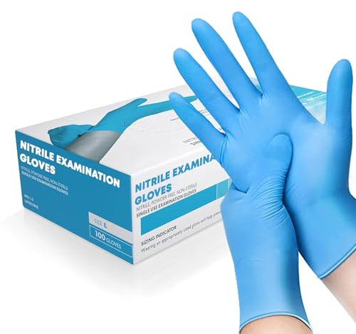 The Real Touch Blue Professional Nitrile Powder Free Multi-Purpose Gloves, Disposable, Extra Strong - Box of 100 (Blue, Large)