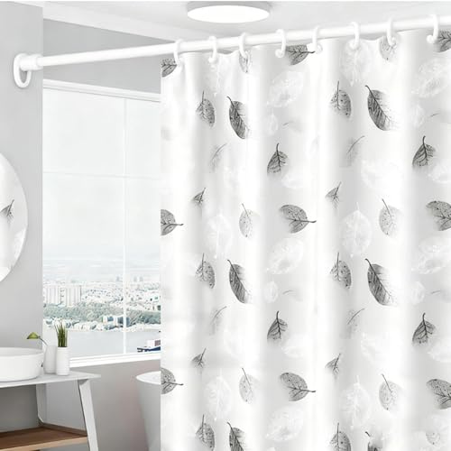 LNSYSNS Duschvorhang 180 × 200cm Bad Vorhang - Weiß Farbe Blätter Antischimmel Vorhang - mit 12 Gardinenhaken - Waschbarer Duschvorhang, Kann in Haus, Hotel, Badezimmer Verwendet Werden