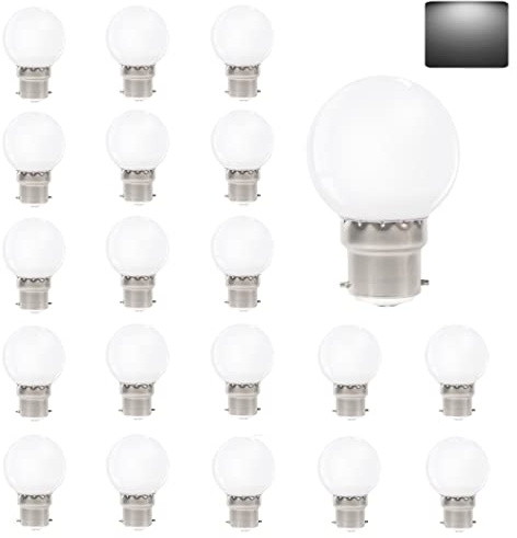 VIRANSHEN 20 Pack Bombillas LED B22 3W, Blanco Frio, Equivalente a 30W, 240 Lm, G45 LED Lámparas Luz Ambiente para Hogar Jardín Navidad Terraza Patio Decoración Fiestas Pergolas Luces Exteriores