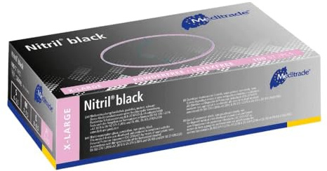 Nitrilhandschuhe 1000 Stück Box (Schwarz) Meditrade Einmalhandschuhe, Untersuchungshandschuhe, puderfrei, unsteril, latexfrei (XL)
