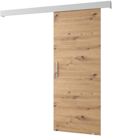 KRYSPOL Schiebetürsystem Salwador 1 Komplett-Set für Schiebetüren, Trennwände Innentüren, Modern Design (Artisan Eiche/Gitter: weiß matt/Griff: Silber)