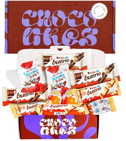 Kinder Schokoladen-Geschenkbox | Originelles Geburtstagsgeschenk für Kinder und Paare: Kinder Chocolate, Kinder Bueno, Happy Hippo, Schoko-Bons, Kinder Joy.