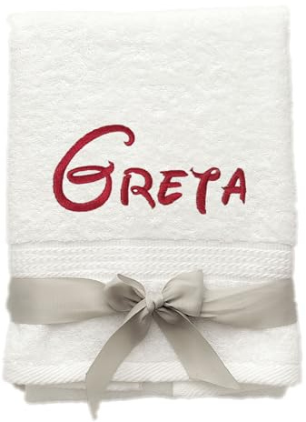 KIDDI-MEDIA Handtuch, 100x50cm, 100% Baumwolle Frottier, Weiss, 500 g/m² | Personalisierter Bestickung wie z.B. Name