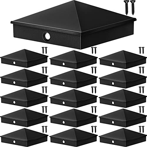 Dunzy Post Caps Aluminum Pyramid Fence Deck Post Caps Cover for Nominal Sleeve with Screws for Outdoor Mailbox Dock Wood(6 x 6,Black,16 Packs)
