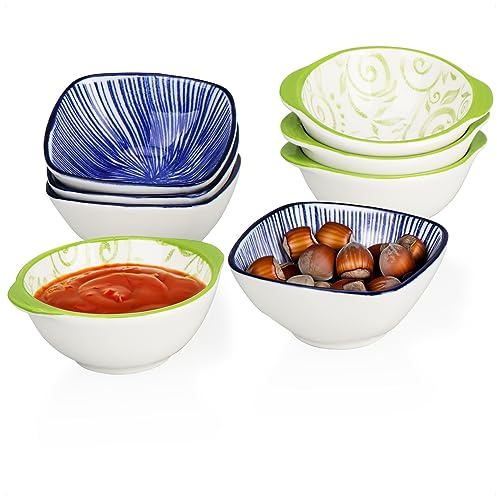 com-four® 8 pezzi Set di ciotole per snack da, piccole ciotole per snack | ciotole per salse verdi e blu per il piatto principale - ciotole per salse o spezie