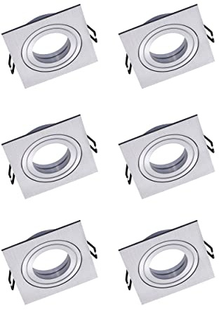 Oktaplex 6 Stück Lyon Einbauspot schwenkbar Alu gebürstet flach | 80 mm Lochmaße Spot-Einbaurahmen, 90x90 mm eckig GU10 kompatibel, Deckenspots, silber