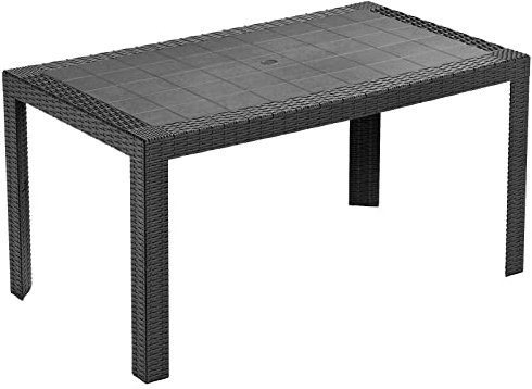 SF SAVINO FILIPPO Tavolo tavolino rettangolare 140x80 Urano nero antracite simil rattan in dura resina di plastica con foro per ombrellone per esterno casa balcone bar da giardino