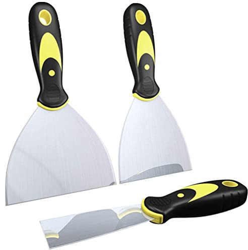 Angoily 3pcs Stainless Steel Kitchen Scraper Multi-purpose Heavy Duty Tool for Oil Stains Grease and Adhesive Removal for Cleaning Tiles Walls and Pots