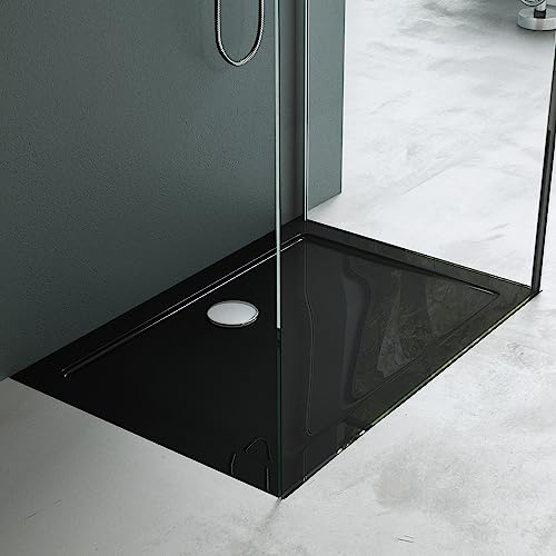 Mai & Mai Piatto Doccia con Piletta 70x90x4cm, Piatto Doccia Rettangolare Faro2 in Acrilico incl. Piletta di Scarico (AL01), Nero