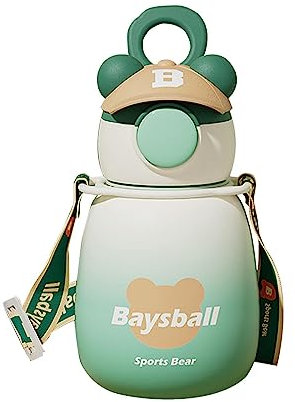 pologmase Orso bottiglia d'acqua 650 ml con cannuccia e cinghia, bicchiere con cannuccia per ragazze, bottiglia d'acqua con gradiente, cappello cartoni animati, orso, portatile, tenuta stagna