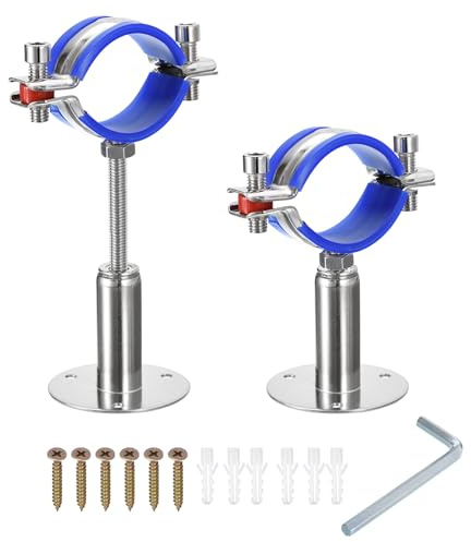 Sourcing Map Stainless Steel Pipe Support Wall and Ceiling Mount Bracket With Adjustable Clamp Strap - Fits 48-51mm Tube