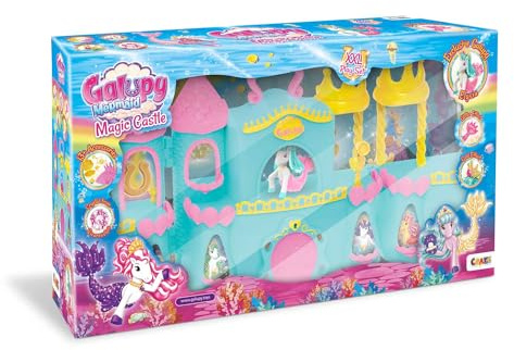 GALUPY Mermaid Magic Castle - Spielschloss Set mit Einhorn & Zubehör | Großes Spielset mit exklusiver Sammelfigur, Muschelthron, Ankleidezimmer und Musiksaal - inklusive Aufkleber zum Dekorieren