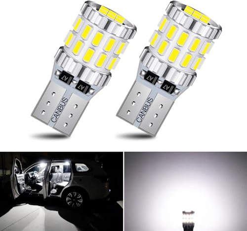 gunhunt Pack-2 Car Wide Lights, 3W Led Light Bulbs, Aluminum Reading Lights, License Plate Lights, Instrument Lights, Auto Bulb Replacements, Universal for Most Cars, Trucks, SUVs (White)