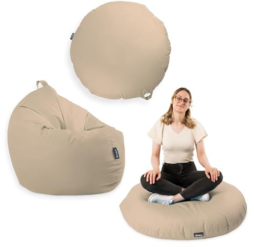 Premium 2-in-1 Sitzsack mit Füllung für Kinder & Erwachsene | Outdoor & Indoor | Sitzkissen Bodenkissen | Spielen & Entspannen | Wasser- und schmutzabweisend (Beige, 145 cm)