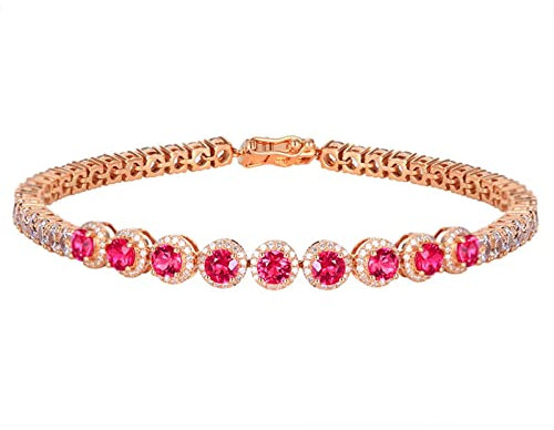 KnSam Echtschmuck 18 Karat 750 Rose Gold Bettelarmband Weihnachten, Labor Erstellt Rubin Frauen Armbänder 2.03ct Rot Klassiker 750 Rotgold Armreif Verstellbar mit Moissanit, Länge 18.5cm