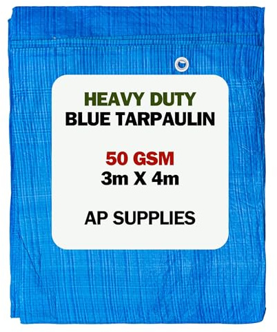 AP Supplies 50gsm Blue Tarpaulin 3m x 4m, Waterproof