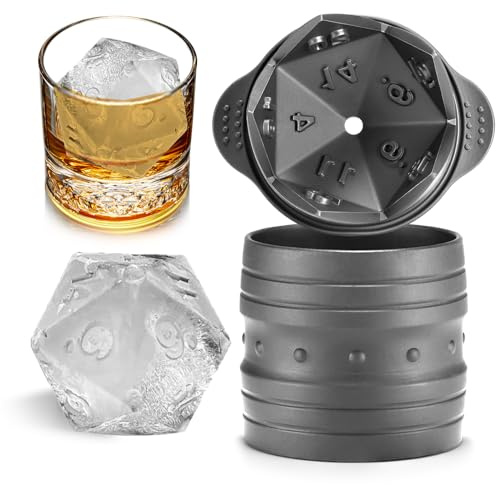 Nax Caki Molde de hielo para dados D20, regalos para jugadores de DND para hombres y mujeres, ideas geniales para adultos amantes de TTRGP, accesorios grandes de silicona D&D, bandeja de cubitos de