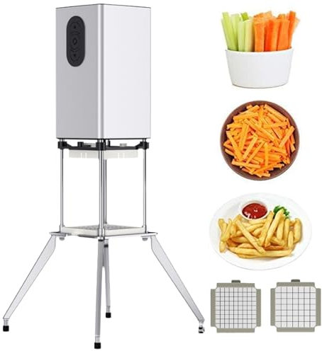 emobwdy Elektrischer Pommes-Frites-Schneider, Vertikaler Automatischer Kartoffelchip-Schneider, Kommerzieller Pommes-Frites-Chips-Hersteller, Elektrischer Kartoffelschneider Aus Edelstahl,Grey