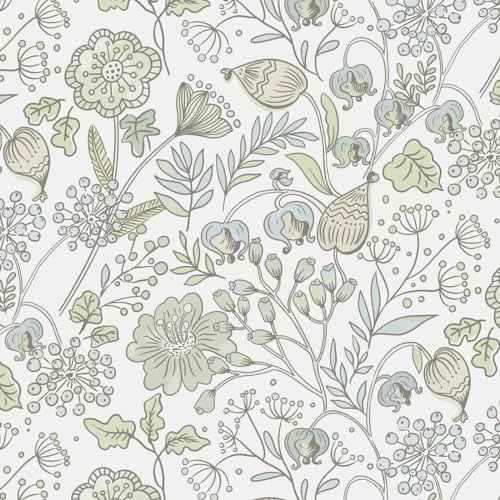 Fiula Selbstklebende Tapete Klebefolie Möbel Blumentapete 41x300CM Möbelfolie Selbstklebend Bunt Weiß Wandverkleidung Vinyl Abnehmbar Blätter Floral Whonzimmer Schlafzimmer Rot Grün Wallpaper