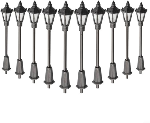 HEIBTENY 10 Stück H0 TT Modell Bahn Lampe Led Leuchte Strassenlampen Straßenlaterne Beleuchtung Park Modelleisenbahn Zug 65–70 Mm (einstellbar)