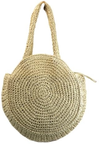 MEIZHITU Korbtaschen Damen Strohtasche Rund Sommer Stroh Große Gewebte Strandtasche Geldbörse Für Frauen Sommer Strand Geldbörse (Color : B, Size : 37 * 34cm)