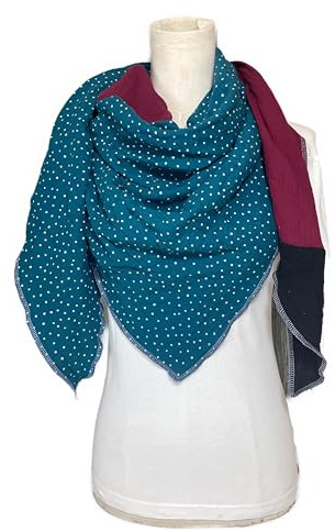 Musselintuch Schwarz Beere Petrol weiße Punkte mehrfarbiges Einzelstück Dreieckstuch Halstuch Damen XXL Wickelschal Tuch Stola Handmade Schal einlagig