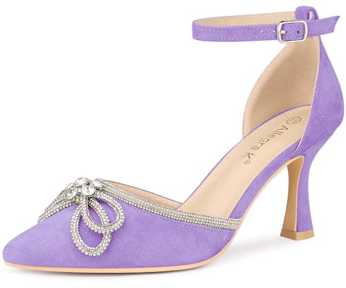 Allegra K Women Rhinestones Bow Ankle Strap Stiletto Heel Sandals | Sparkly design. Glamorous bling. Wedding. 3 1/3 inches heel. Pointed toe. Ankle strap. Stiletto heel