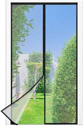 Zanzariera Magnetica - 95 x 210 CM Rete Fine - NERO, Zanzariera Porta Finestra Superiore Aumentato a 3,8 cm, si Chiude da Sola, Mantiene l'aria Fresca