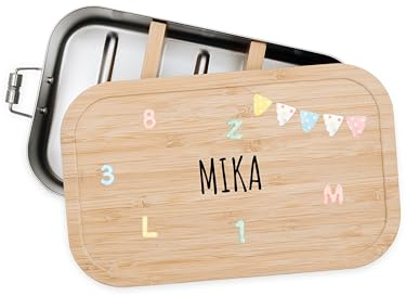 Bärenfreunde® - Personalisierte Brotdose für Kinder mit Spezial-Druck - Robuste Edelstahl Brotdose - Personalisierte Geschenke für Kinder & Erwachsene (Zahlen Buchstaben,GROSS Edelstahl)